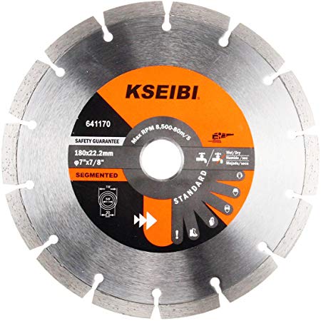 KSEIBI 641170 General Purpose 7 inch Dry Wet Cutting Segmented Diamond Saw Blade with 7/8 inch Arbor for Concrete Stone Brick Masonry