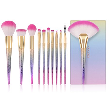 Makeup Brush Set，Docolor 11pcs Professional Makeup Brushes Face Powder Foundation Blending Blush Concealer Eye Shadow Cosmetics Brushes with Rainbow Box