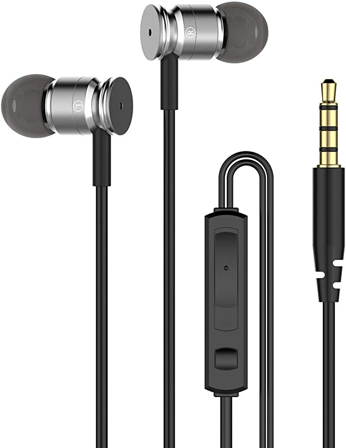 Q-YEE Earbud Headphones,Bass Stereo Earphones with Microphone and Remote for Running Jogging Gym (Grey)