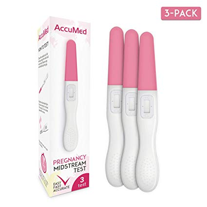 AccuMed Midstream Pregnancy Test, Early Detection 3-Count Home Pregnancy Test Kit Strips, Individually Wrapped, Clear & Easy HCG Test Results, (HCG-MS3-PP)