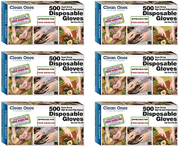 Clean Ones Disposable Food-Safe Poly Gloves, One Size
