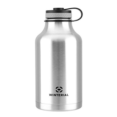 Winterial 64 oz Insulated Steel Water Bottle and Beer Growler Double Walled Thermos Flask