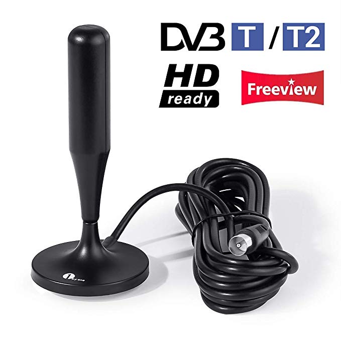 1byone Indoor/Outdoor TV Aerial with Magnetic Base, Digital TV Antenna with Excellent Performance for Freeview and Analog TV Signals (Black)