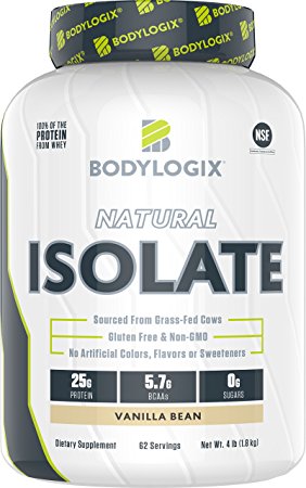 Bodylogix Natural Grass-Fed Whey Isolate Protein Powder, NSF Certified, Vanilla Bean, 4 Pound