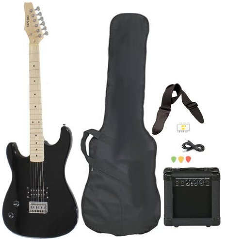 Left Handed Beginner Black Electric Guitar Package with Amp Case Picks Strap Value Pack