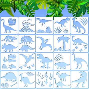 20 Pieces Stencils for Painting Reusable Animal Plant Music Stencil Spring Summer Fall Winter Stencil Template, DIY Stencils for Painting on Wood Burning Canvas Christmas Decor (Dinosaur Style)