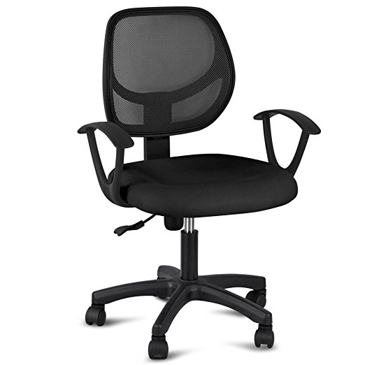 Topeakmart Adjustable Swivel Computer Desk Office Chair with Arms Seating Back Rest Fabric Mesh (Black)