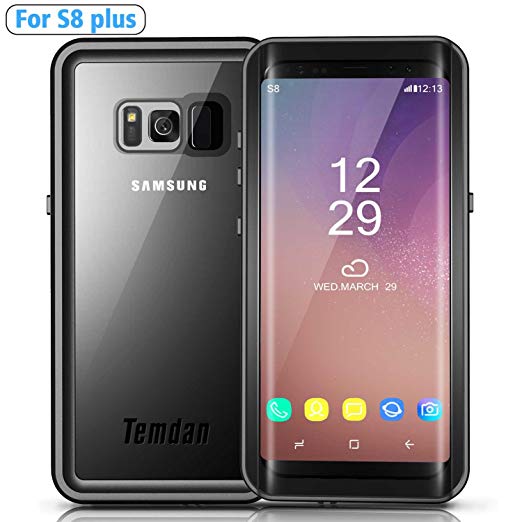 Temdan Galaxy S8 Plus Waterproof Case with Kickstand and Floating Strap Shockproof Waterproof Case for Samsung S8 Plus(6.2inch)--BLACK
