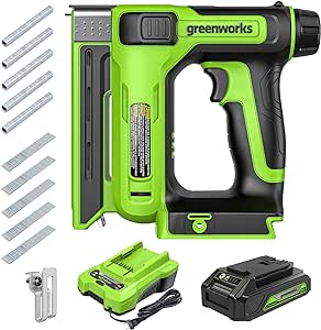 Greenworks 24V Cordless 2 in 1 Staple Gun Nail Gun, 3/8 in. Crown T50 Stapler with 2Ah Battery and Charger