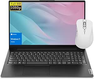 Lenovo V15 Gen 2 15.6" FHD Portable Laptop, 16GB RAM, 1TB SSD, RJ-45, HDMI, Wi-Fi, Webcam, Numeric Keypad, Windows 11 Home, Black, with THUNDEROBOT White Wireless Mouse Bundle