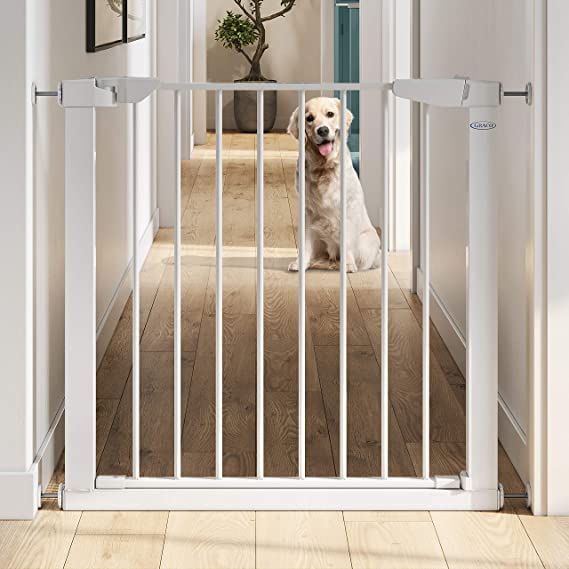 Graco BabySteps Walk-Thru Metal Safety Gate (White) - Pressure-Mounted Baby Gate for Doorway, Expands from 29.5-40.5 Inches, 29.5 Inches Tall, Includes 3 Extensions, Perfect for Children, Pet-Friendly