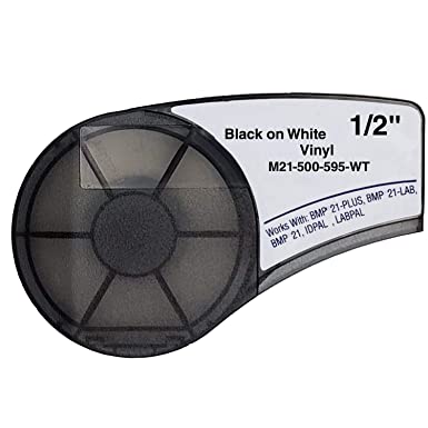 SIKOT M21-500-595-WT Cartridge Ribbon, High Adhesion Vinyl Label Tape, Black on White Vinyl Film Compatible with BMP21-PLUS/ID PAL and BMP21-LAB/LABPAL Portable Label Printer,21' Length 0.5" Width