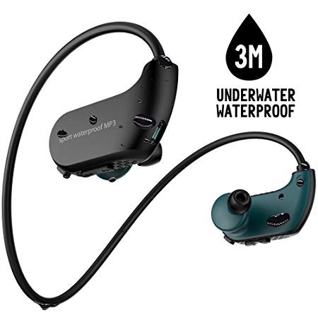 Waterproof MP3 Music Player, IPX8 Waterproof Headphones for Swimming Wireless, 8GB Memory Can Download 2000 Songs, Swimming Earbuds, Work for 6-8 Hours Underwater 3 Meters, with Shuffle Feature