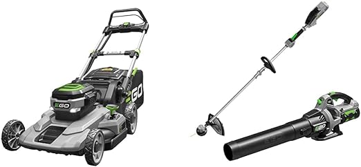 EGO Power  LM2101 21-Inch 56-Volt Lithium-ion Cordless Lawn Mower 5.0Ah Battery and Rapid Charger Included & 15-Inch String Trimmer, Blower Combo Kit with 2.5Ah Battery and Charger Included, Black