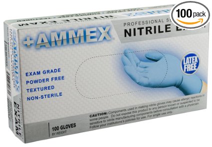 Ammex APFN Blue Nitrile Glove, Medical Exam, Latex Free, Disposable, Powder Free, Medium (Box of 100)