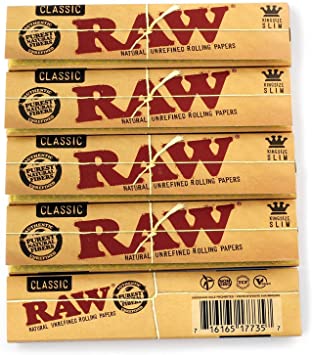 RAW King Size Slim Rolling Papers, Pack of 5