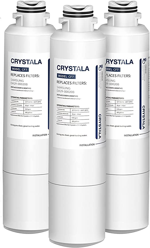 Crystala Filters DA29-00020B Refrigerator Water Filter Compatible with Samsung DA29-00020A/B, DA29-00020B-1, HAF-CIN/EXP, 46-9101, RF4267HARS, RF25HMEDBSR, RF28HMEDBSR, RS25J500DSR, 3 Pack
