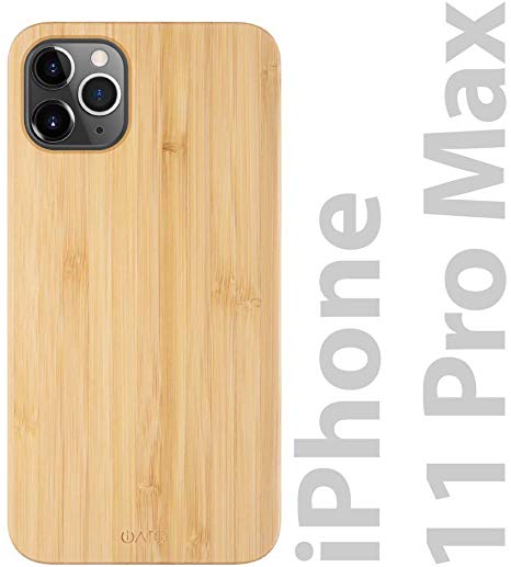 iATO iPhone 11 Pro Max Wood Case. Real Bamboo Wood iPhone 11 Pro Max Case Wood. Minimalistic Classic Wood Case for iPhone 11 Pro Max 6.5" {2019} Wireless Charging. Natural Wooden & Black Polycarbonate