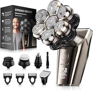 Head Shavers for Bald Men, SHPAVVER 9 in 1 Head Shaving Kit, IPX7 Waterproof Rotary Shaver, Wet/Dry Use, Rechargeable, Electric Razor, Ideal Gift