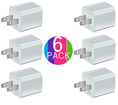 Certified 5W 1A USB Power Adapter [6-Pack] Universal Wall Charger Cube for Plug Outlet for iPhone 8 / X / 7 / 6S / Plus  , iPad, Samsung Galaxy, Motorola, HTC, Other Smartphones (Family Pack) (White)