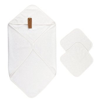 Arus Baby Organic Turkish Cotton Terry Hooded Nursery Towel Wrap Set, White