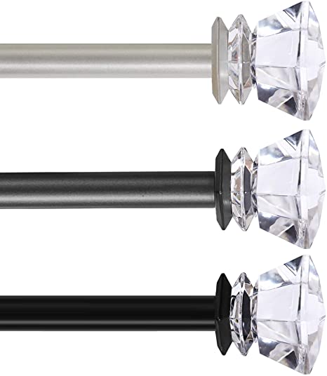 H.VERSAILTEX Curtain Rod for Windows 28 to 48 Inch, 3/4" Diameter Window Treatment Single Rod Set, Adjustable Length, Nickel, Acrylic Square Finials