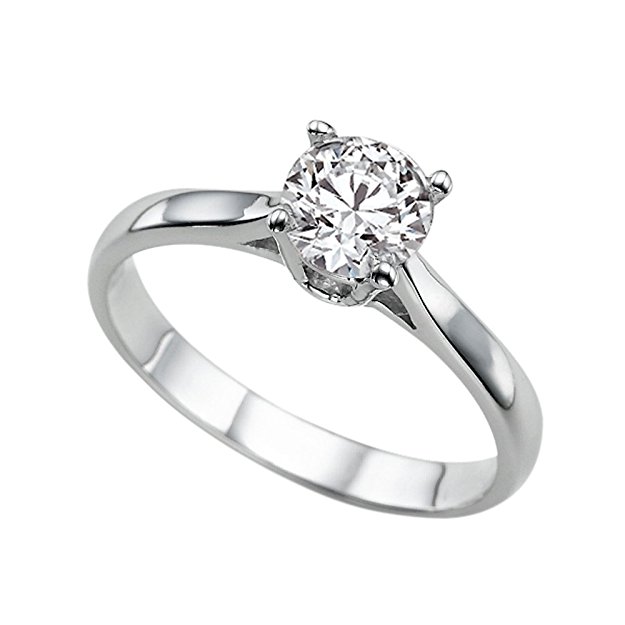 6.50MM Forever One D-F VS Moissanite Engagement Ring (0.86 ct Moissanite Weight, 1.00 ct dew) Classic Cathedral 14K Gold