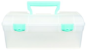 ArtBin Essentials Lift-Out Tray, Art and Craft Storage Box - Trans. W/Aqua Latches & Handle, 6937AG