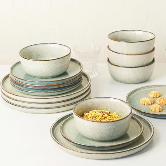 AmorArc Stoneware Dinnerware Sets,Round Reactive Glaze Plates and Bowls Set,Highly Chip and Crack Resistant | Dishwasher & Microwave Safe,Service for 6 (18pc)