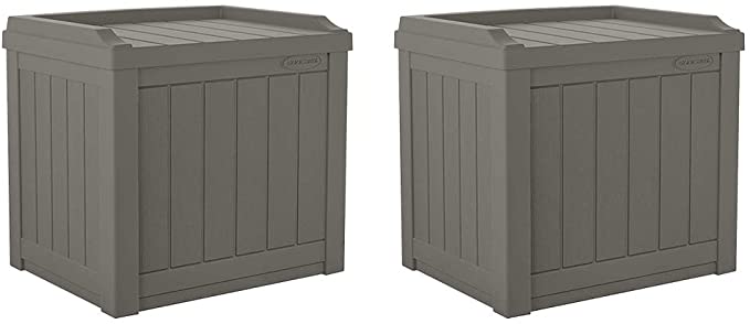 Suncast 22 Gallon Small Resin Patio Storage Deck Box and Seat, Stoney (2 Pack)