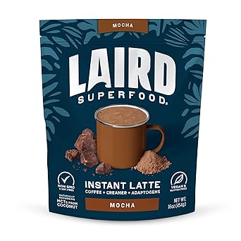 Laird Superfood Mocha Instant Latte with Adaptogens – Mocha Latte packed with Antioxidants and Superfood Coconut Creamer – Boost of Functional Fuel – Gluten Free, Non-GMO, Vegan, 16 oz. Bag, Pack of 1
