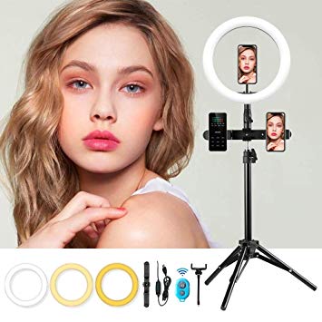 MOUNTDOG 10.2’’ Selfie Ring Light with Tripod Stand -  LED Camera Selfie Bluetooth Ring Light with 3 Phone Holders for Photography YouTube Makeup Live Stream, Compatible with Almost All Phone