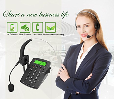 Call Center Phone and Headset, Dansrue Black Corded Dialpad with Noise Cancelling Headphones for Office Business and Home