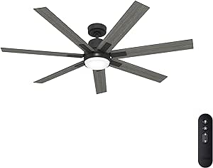 Hunter Fan 60 Inch Matte Black Ceiling Fan with LED Light and Remote Control, Modern Indoor Ceiling Fan for Living Room, Bedroom, Farmhouse, Kitchen (Renewed)