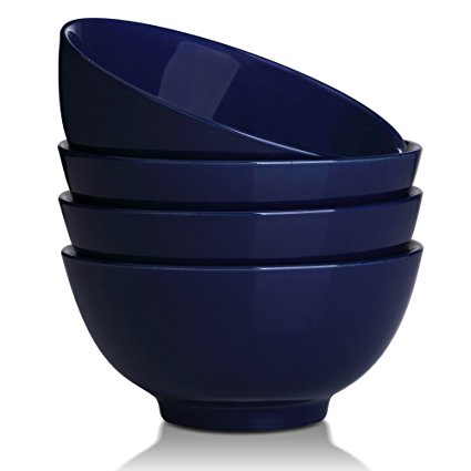 DOWAN 20oz/6 inch Ceramic Soup/Cereal Bowls -4 Packs,Navy Blue Porcelain,Stackable