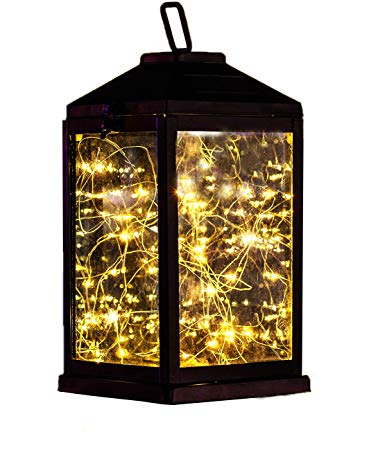 Solar Lantern Lights Metal Sunwind with 30 Warm White LEDs Fairy String Lights Outdoor Decorative Table Lamp (Black-11.4"H)