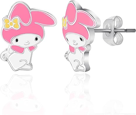 Sanrio Womens My Melody Stud Earrings Official License, Silver Flash Plated and Enamel My Melody Earrings
