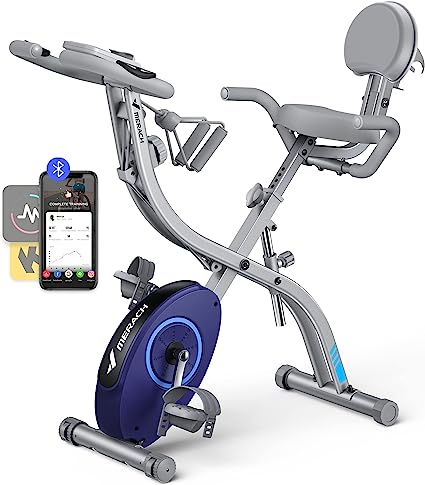 MERACH Folding Exercise Bike for Home - 4 in 1 Magnetic Stationary Bike with16-Level Resistance, Exclusive APP, 300LB Capacity and Large Comfortable Seat Cushion