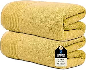 Supreme Edition Bath Sheets 700 GSM - 35 x 70 Inches, 100% Cotton Lint-Free Oversize Bathroom Shower Towels - Highly Absorbent for The Ultimate Experience (2 Pack, Beige Yellow)