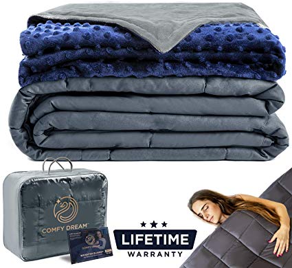 Comfy Dream Weighted Blanket   Removable Soft Minky Duvet Cover (Grey Blanket   Navy Blue Minky Cover) (Grey Blanket   Navy Blue Minky Cover, 48"x72" | 15 lbs)