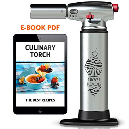 BEST CULINARY TORCH - Chef Torch for Cooking Crème Brulee - Aluminum Hand Butane Kitchen Torch - Blow Torch with Adjustable Flame - Cooking Torch - Perfect for Baking, BBQs, Crafts   Recipe eBook