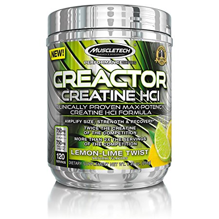MuscleTech Creactor, Max Potency Creatine Powder, Micronized Creatine and Creatine HCl, Lemon Lime Twist, 120 Servings (238g)