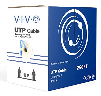 VIVO Blue 250 ft Bulk Cat6 (CCA) Ethernet Cable 23 AWG/Wire UTP Pull Box 250ft Cat-6 (CCA) (CABLE-V015B)