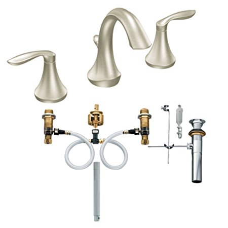 Moen T6420BN-9000 Eva Two-Handle High Arc Bathroom Faucet with Valve, Brushed Nickel