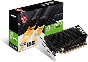 MSI GeForce GT 1030 4GHD4 LP OC Carte Graphique - 4 Go GDDR4, 1430 MHz, Conception Low Profile, DisplayPort, HDMI, système de Refroidissement Passif sans Ventilateur