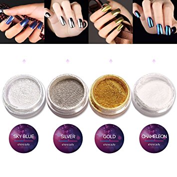 ETEREAUTY 4 Colors Mirror Chrome Nail Powder Smooth Shining Effect for Nail Art DIY Manicure
