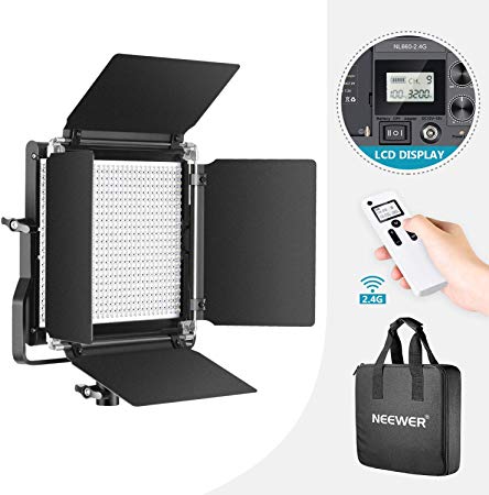 Neewer Advanced 2.4G 660 LED Video Light, Dimmable Bi-Color LED Panel with LCD Screen and 2.4G Wireless Remote for Portrait Product Photography, Studio Video Shooting with Metal U Bracket and Barndoor