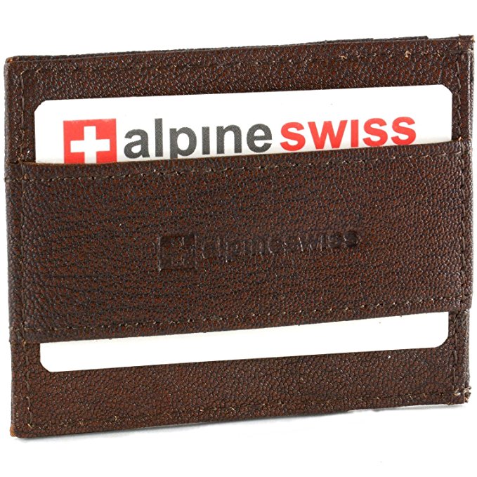 Alpine Swiss Genuine Leather Super Thin Slim Cash Strap Front Pocket Wallet