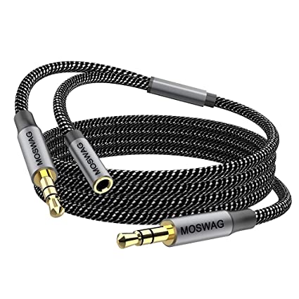 MOSWAG 2in1 6.6FT/2M 3.5mm Male to Female Extension Cable 3.5mm Male to Male Aux Cord Nylon Braided Compatible for Home/Car Stereos Smartphones Headphones Tablets Media Players and More