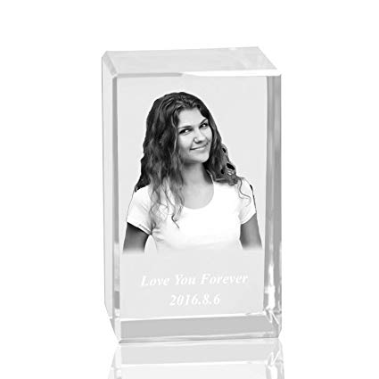 Qianruna Personalised Custom 2D/3D Laser Engraving Photo Crystal Cube Etched Glass Picture Block Paperweight for Wedding and Birthday Gifts